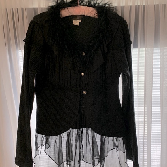 Uptown Girl Sweater,  Black knitted fabric ,  sheer detail, Medium. - Picture 2 of 10